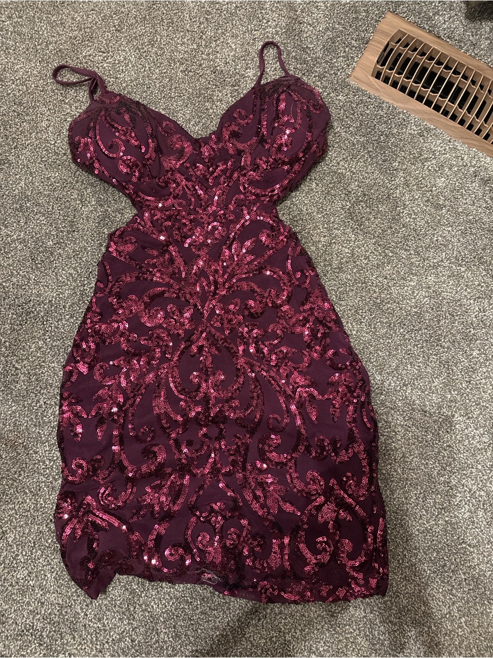 Plum Sequin Bodycon Mini Dress with Spaghetti Straps